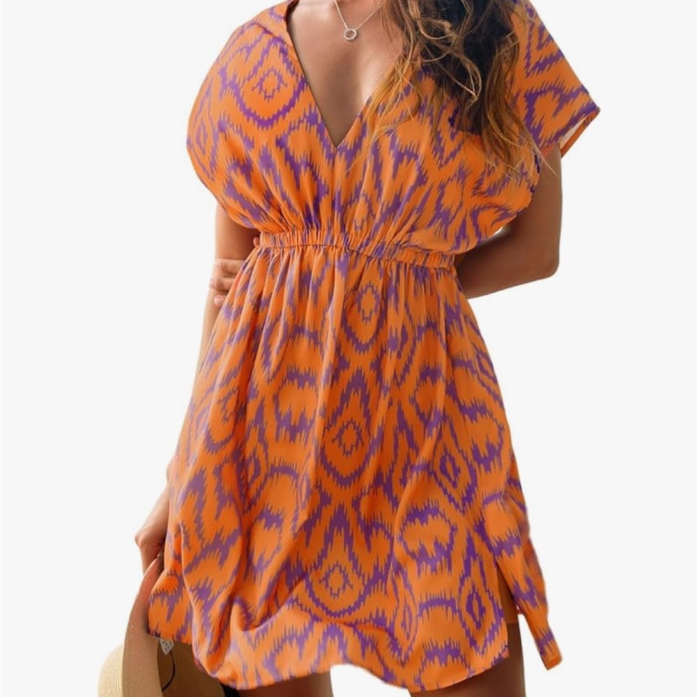 Chic Orange and Purple Patterned Dress